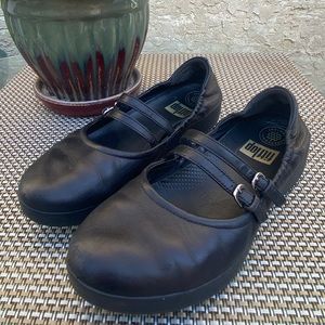 Fitflop Black Leather Double Strap Mary Janes Thick Sole Size 7.5 Comfortable